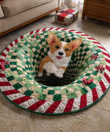 Festive Corgi Quilted Round Mat