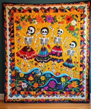 Festive Dia De Los Muertos Quilted Blanket