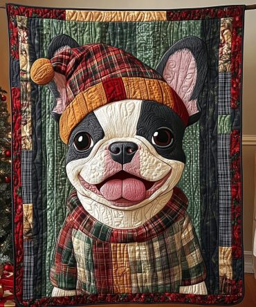 Festive Frenchie Joy Quilted Blanket