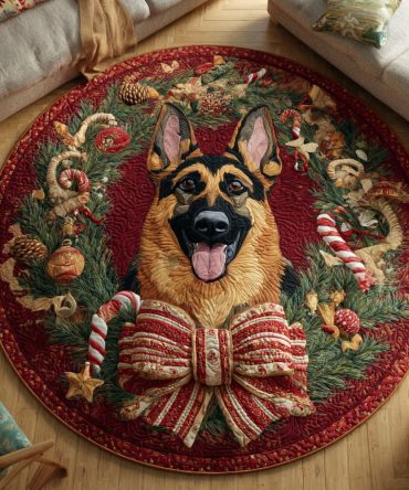 Festive German Shepherd Quilted Round Mat