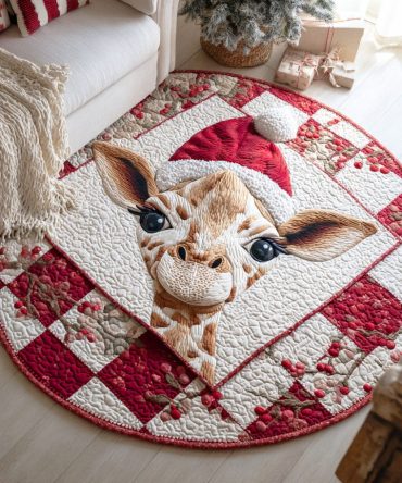 Festive Giraffe Quilted Round Mat