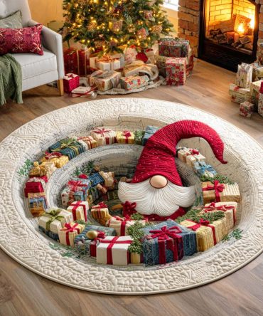 Festive Gnome Gift Quilted Round Mat