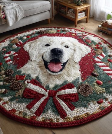 Festive Great Pyrenees Quilted Round Mat