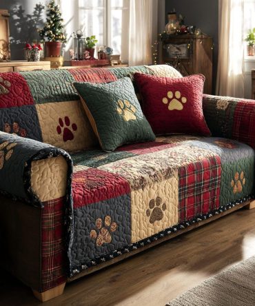 Festive Paw Quilted Sofa Cover