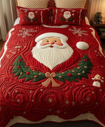Festive Santa Joy 3-Piece Quilted Bedding Set