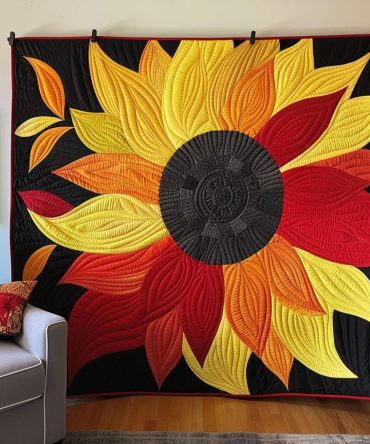 Fiery Sunflower Blaze Quilted Blanket