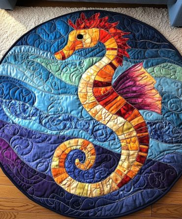 Fiery Seahorse Quilted Round Mat