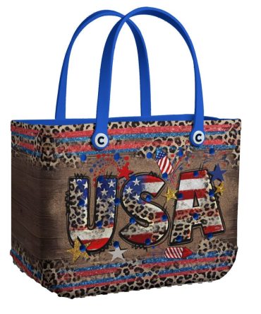 Patriotic Usa Tote Bag - Leopard Print, Stars & Stripes Design, Perfect For July 4Th Celebrations
