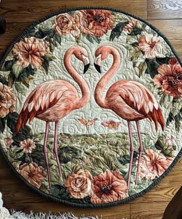 Flamingo Couple Quilted Round Mat