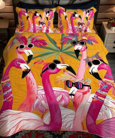 Flamingo Glow 3-Piece Quilted Bedding Set