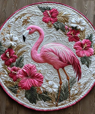 Flamingo Glow Quilted Round Mat