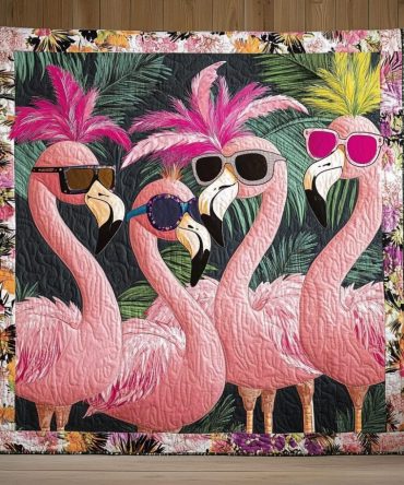 Flamingo Oasis Quilted Blanket