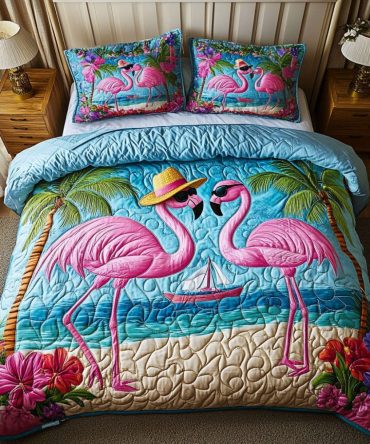 Flamingo Paradise 3-Piece Quilted Bedding Set