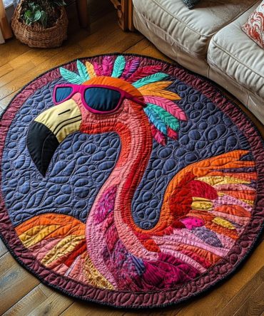 Flamingo Vibes Quilted Round Mat