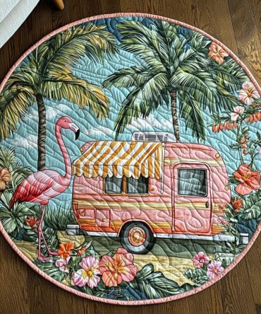 Flamingo Vibes Quilted Round Mat