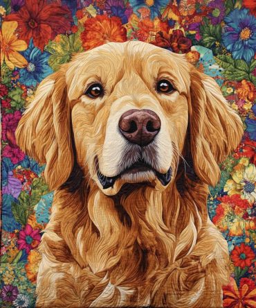 Floral Golden Retriever Quilted Blanket