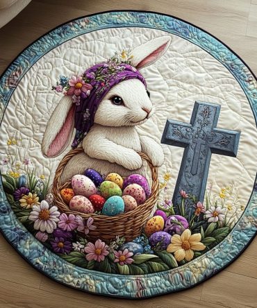 Floral Bunny Quilted Round Mat