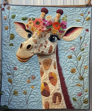 Floral Crowned Giraffe Quilted Blanket
