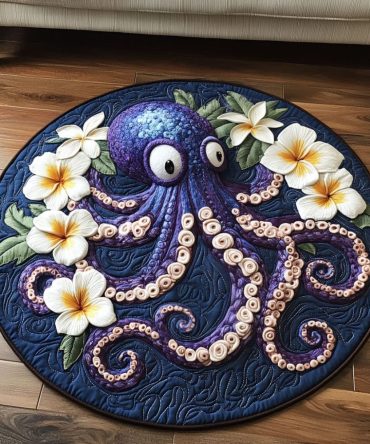 Floral Curl Quilted Round Mat