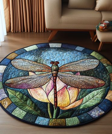 Floral Glow Dragonfly Quilted Round Mat