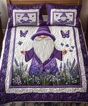 Floral Haven Gnome 3-Piece Quilted Bedding Set