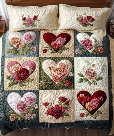 Floral Heart Trails 3-Piece Quilted Bedding Set