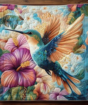 Floral Hummingbird Quilted Blanket