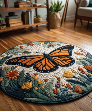 Floral Meadow Butterfly Quilted Round Mat