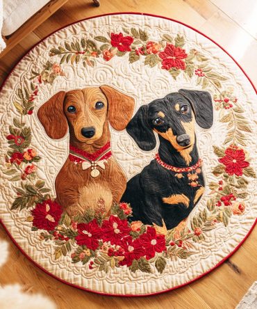 Floral Pup Quilted Round Mat