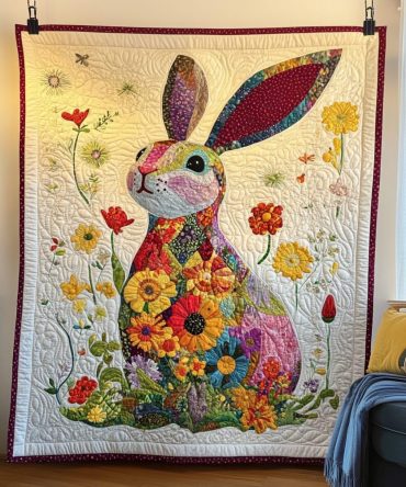 Floral Rabbit Quilted Blanket
