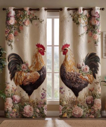 Floral Rooster Elegance Quilted Curtains