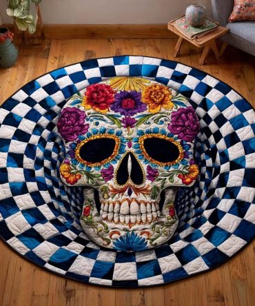 Floral Skull Quilted Round Mat