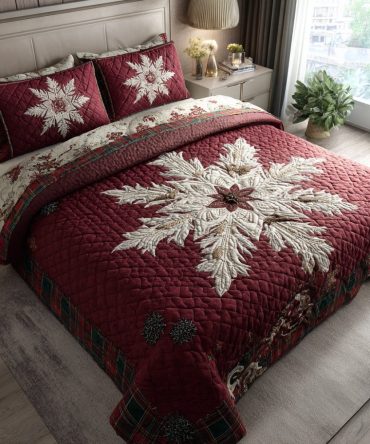 Floral Snowflake Cascade 3-Piece Quilted Bedding Set