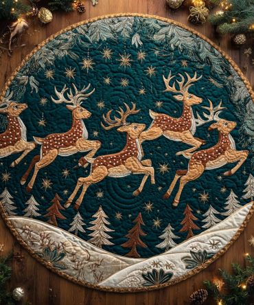 Flying Reindeer Quilted Round Mat