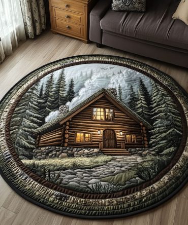 Forest Cabin Quilted Round Mat