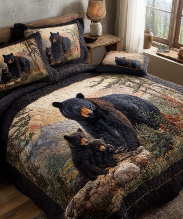 Forest Path Black Bear 3-Piece Quilted Bedding Set
