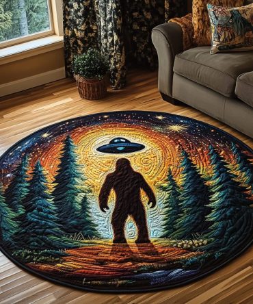 Forest Sasquatch And Ufo Quilted Round Mat
