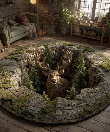 Forest Stag Grotto Quilted Round Mat