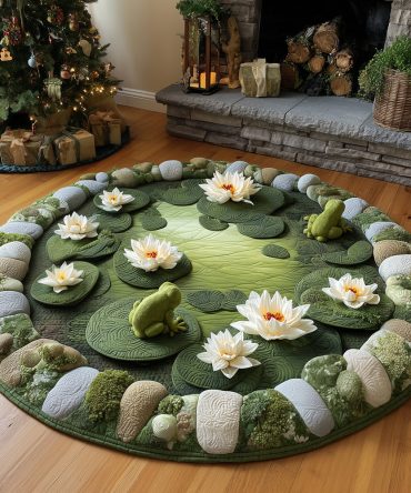 Frogs Of The Lily Vale Quilted Round Mat