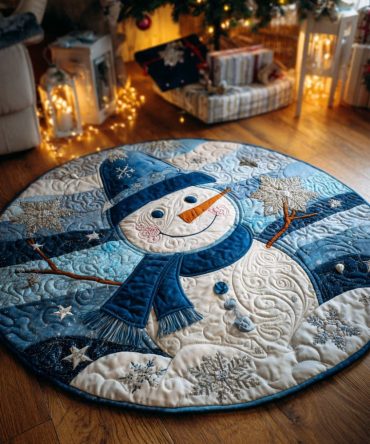 Frosty Blue Night Quilted Round Mat