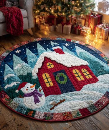 Frosty Cabin Quilted Round Mat