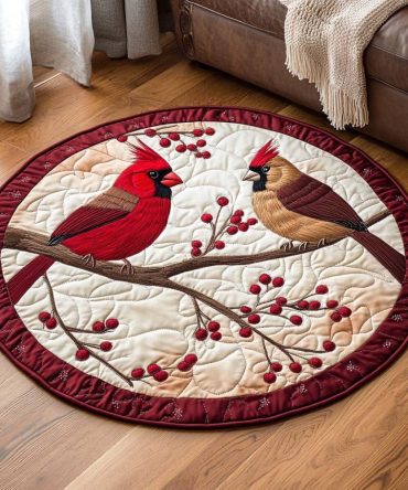 Frosty Cardinal Daybreak Quilted Round Mat