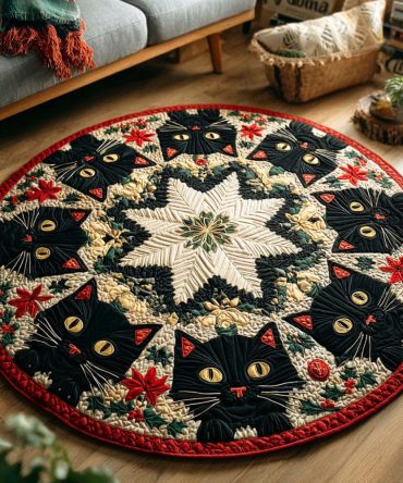 Frosty Cat Charm Quilted Round Mat