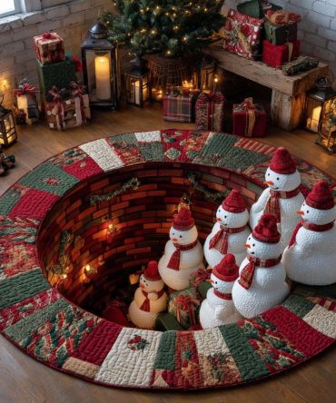 Frosty Gathering Circle Quilted Round Mat