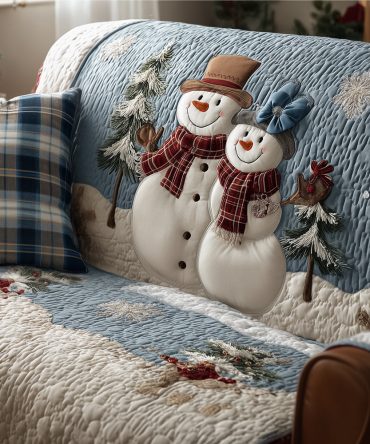 Frosty Lovebirds Quilted Sofa Cover