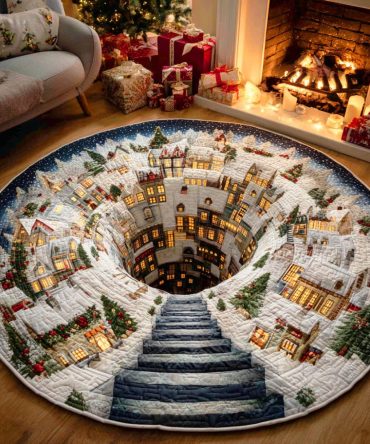 Frosty Village Glow Quilted Round Mat