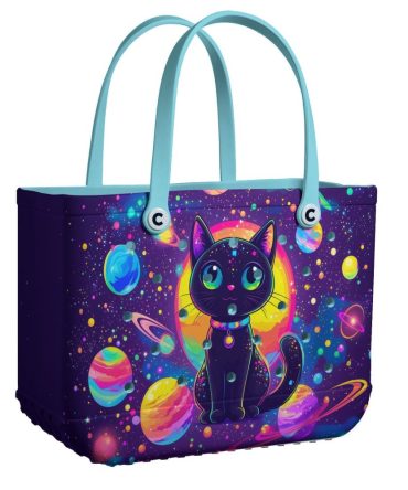 Bucket Tote Bag, Limited Edition Bogg Bag, Beach Bag Galaxy Kitty