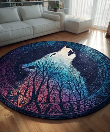 Galaxy Wolf Quilted Round Mat