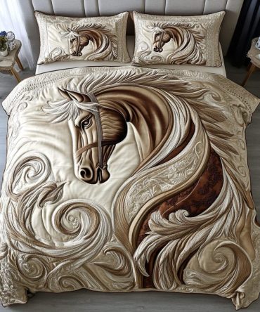 Galloping Horse 3-Piece Quilted Bedding Set