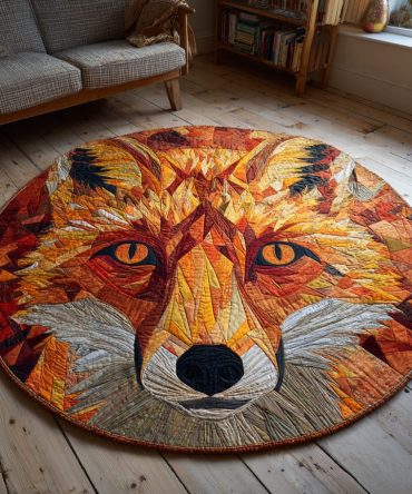 Geometric Fox Quilted Round Mat